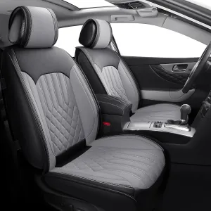 Tomatoman Synthetic Leather Car Seat Covers Compatible with Infiniti QX70 Waterproof Dustproof Easy Cleaning Safety Airbag(Full Set/Black Grey)