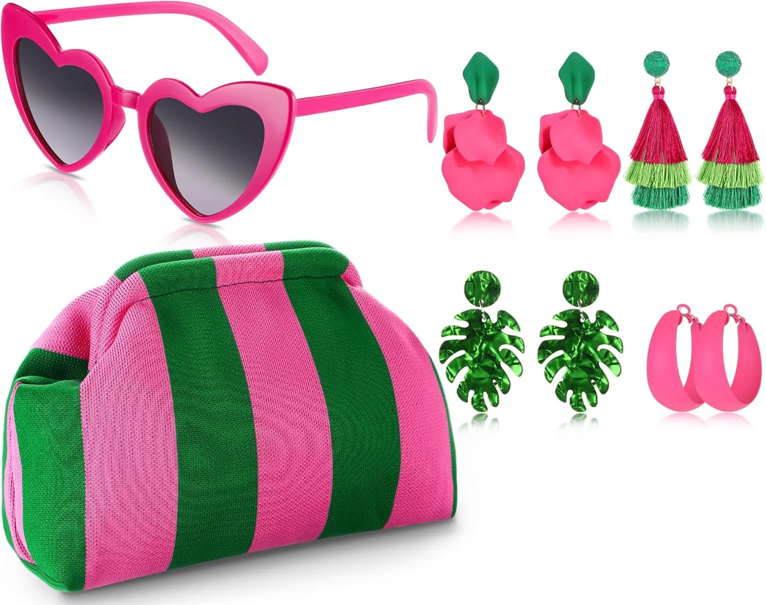 Tondiamo 6 Pack Summer Woven Clutch Purse for Women Colorful Summer Earrings Beach Sunglasses Kit for Beach Vacation