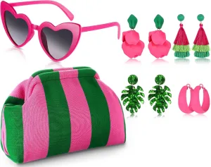 Tondiamo 6 Pack Summer Woven Clutch Purse for Women Colorful Summer Earrings Beach Sunglasses Kit for Beach Vacation