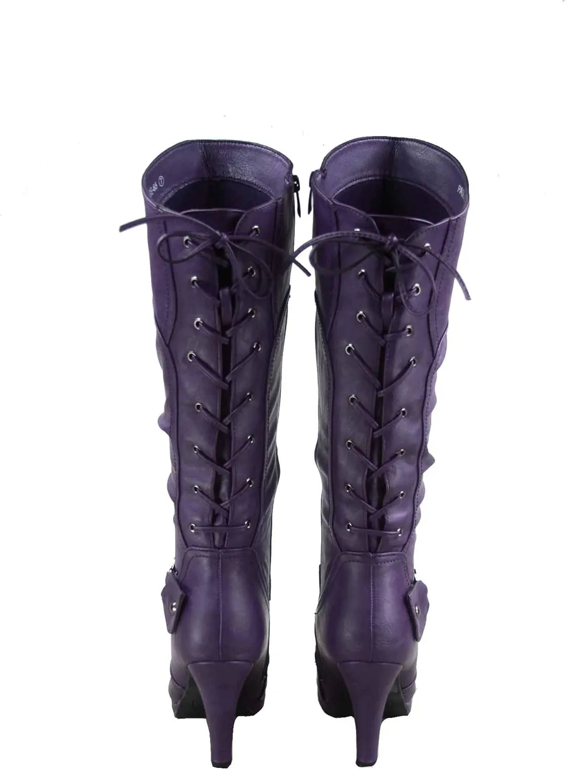 TOP Moda Womens Page-65 Knee High Round Toe Lace-Up Slouched High Heel Boots