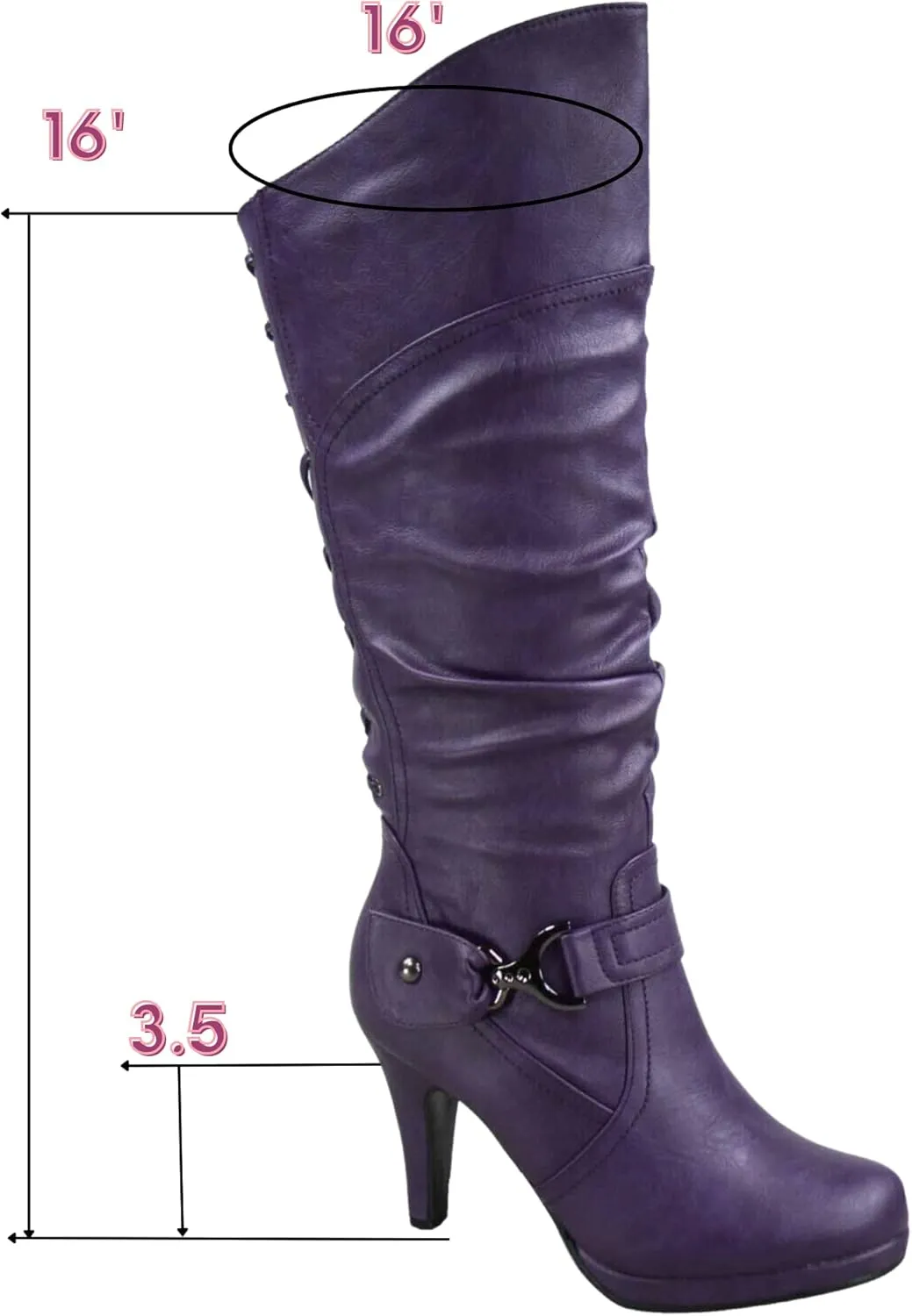 TOP Moda Womens Page-65 Knee High Round Toe Lace-Up Slouched High Heel Boots