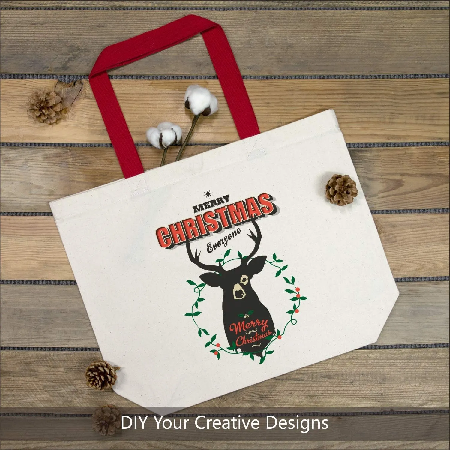 TOPDesign 6-Pack Canvas Tote Bags with Magnetic Snap, Reusable Grocery Shopping Bags, DIY Your Creative Designs
