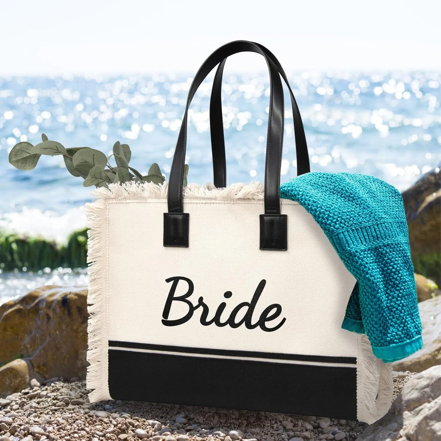 TOPDesign Canvas Tote Bag for Bride, Personalized Bride Gifts for Wedding Bridal Shower Bachelorette Party Engagement Honeymoon, Bridal Accessories Newlyweds Present