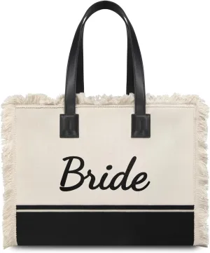 TOPDesign Canvas Tote Bag for Bride, Personalized Bride Gifts for Wedding Bridal Shower Bachelorette Party Engagement Honeymoon, Bridal Accessories Newlyweds Present