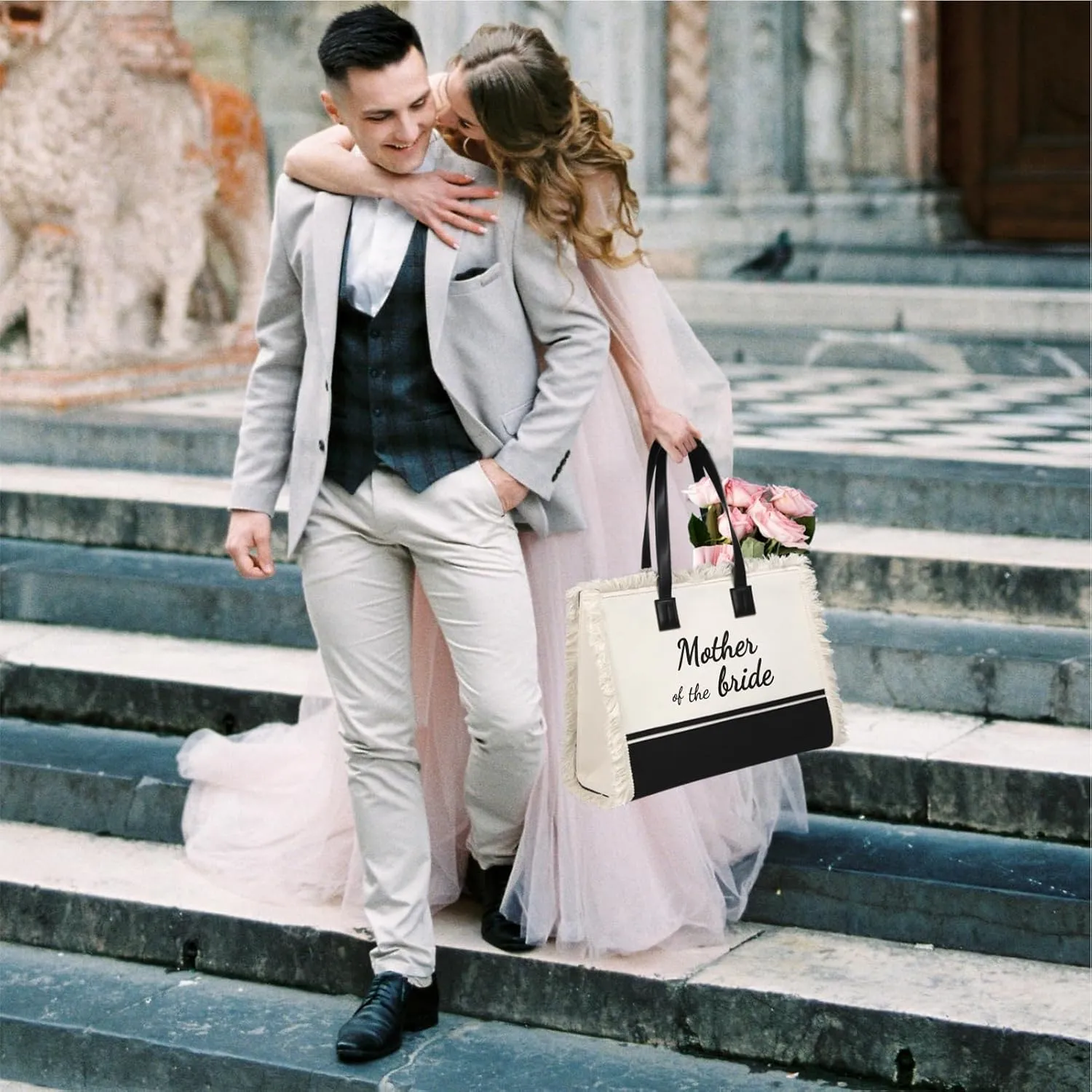 TOPDesign Canvas Tote Bag for Mother of the Bride, Mom Gifts for Mother in Law at Wedding, Engagement, Bridal Shower, Appreciation Gift from Groom