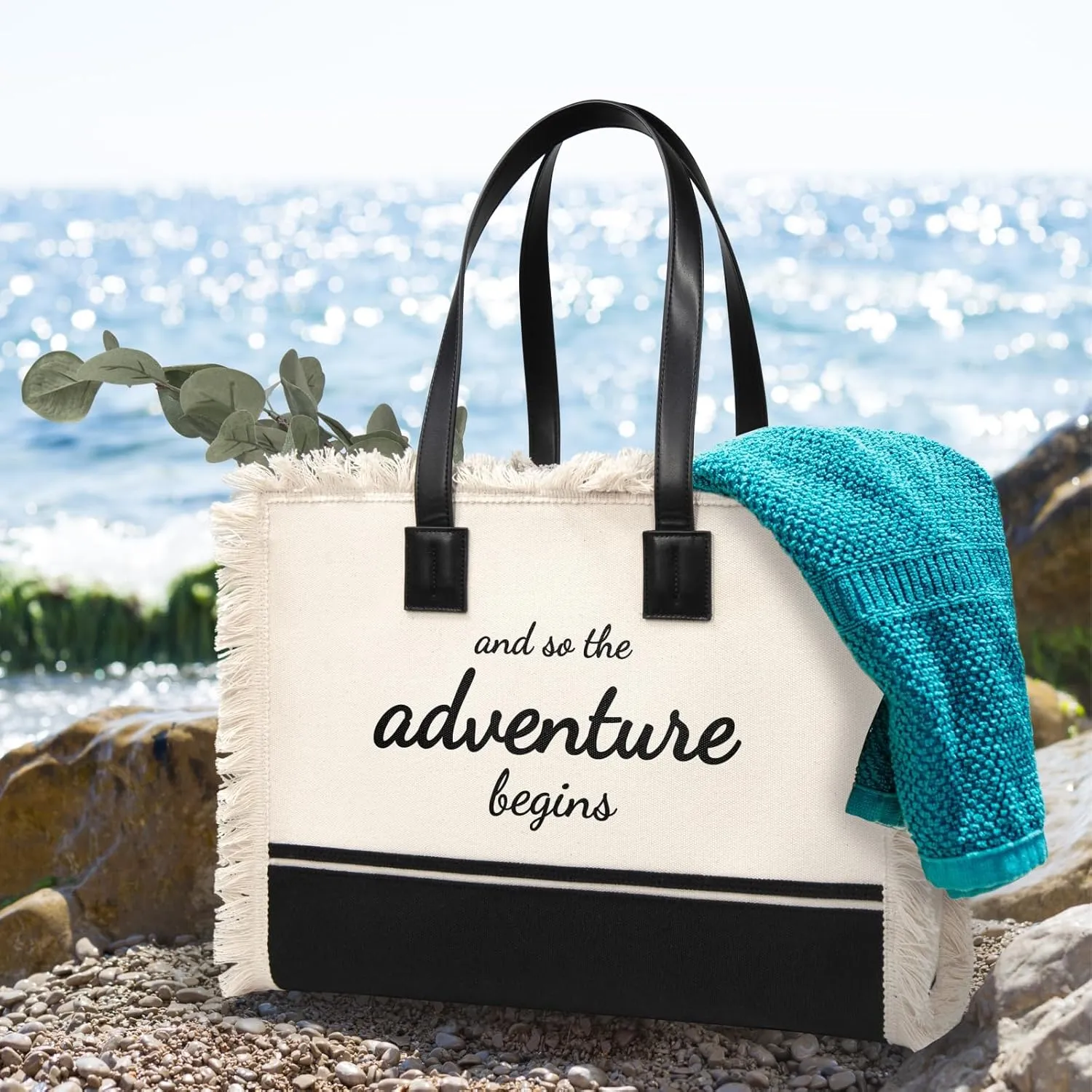 TOPDesign Canvas Tote Bride Bag, Inspirational Bridal Shower, Bachelorette Party, Engagement Wedding Gifts, Congratulation Present for New Chapter-And So the Adventure Begins
