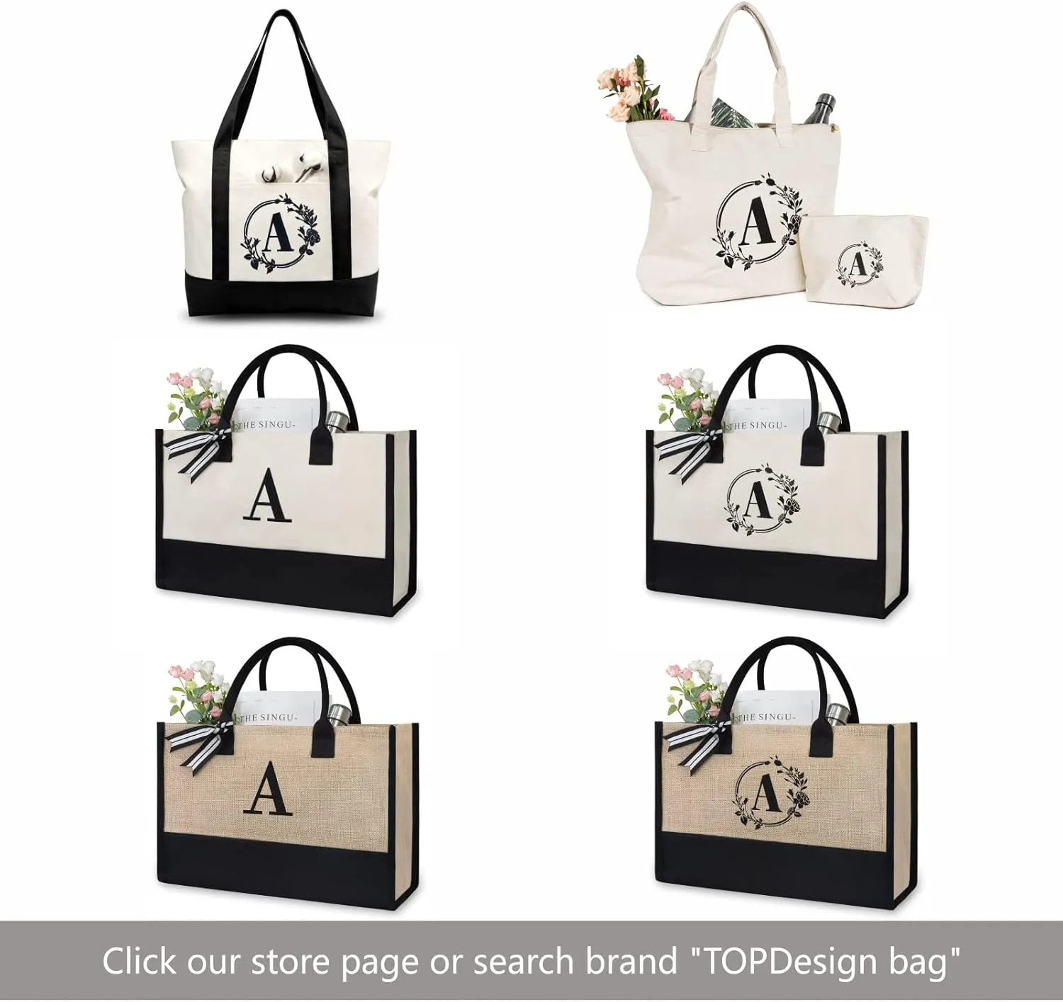 TOPDesign Embroidery Initial Canvas Tote Bag, Personalized Present Suitable for Wedding, Birthday, Beach, Holiday, is a Great Gift Women, Mom, Teachers, Friends, Bridesmaids (Letter K)