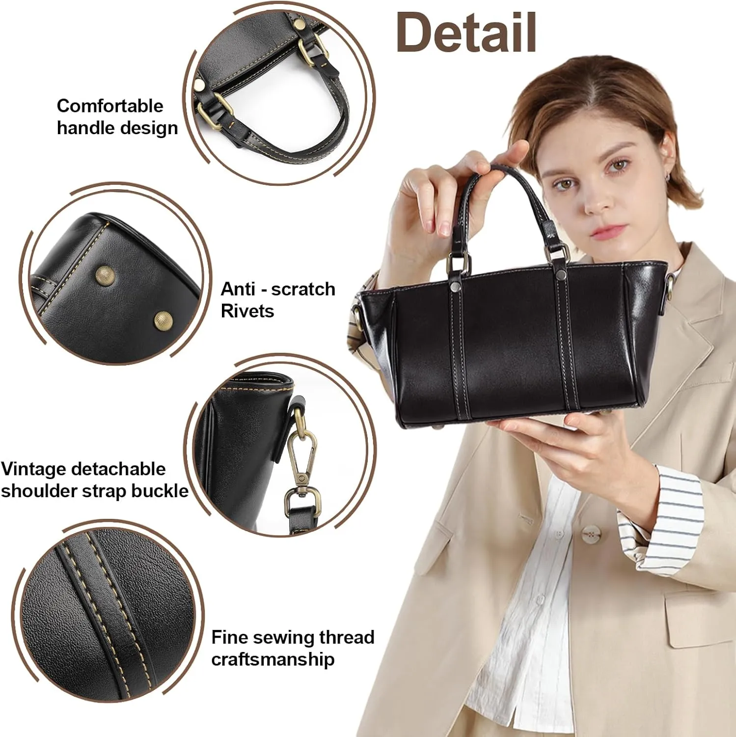 Tote Bag for Women, Genuine Leather Crossbody Handbag Purse, Satchel Designer Shoulder with 2 Shoulder Straps