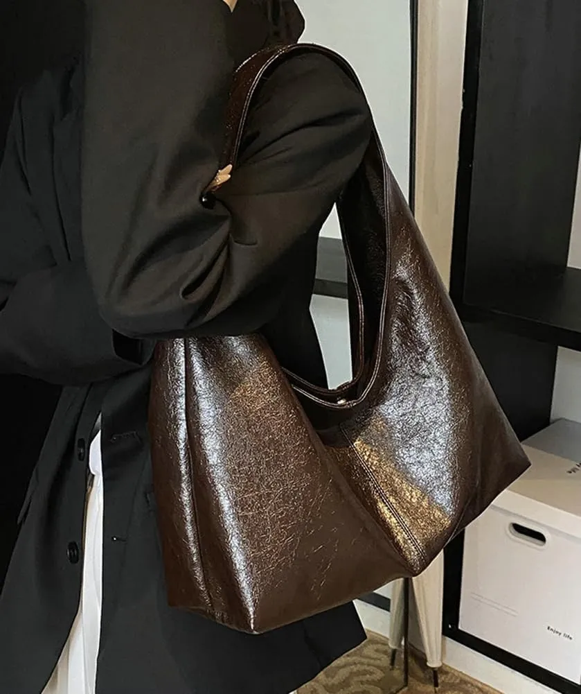 Tote Bag Slouchy Bags for Women Retro PU Leather Crossbody Bag Soft Shoulder Purses Handbags Large Capacity