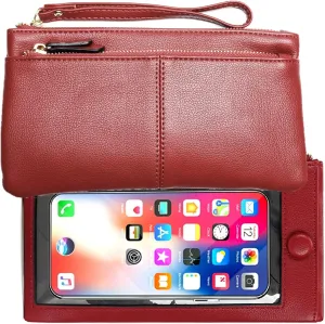 Touch Screen Phone Clutch Bag Case Leather Wristlet Handbag Wallet for Women Girls