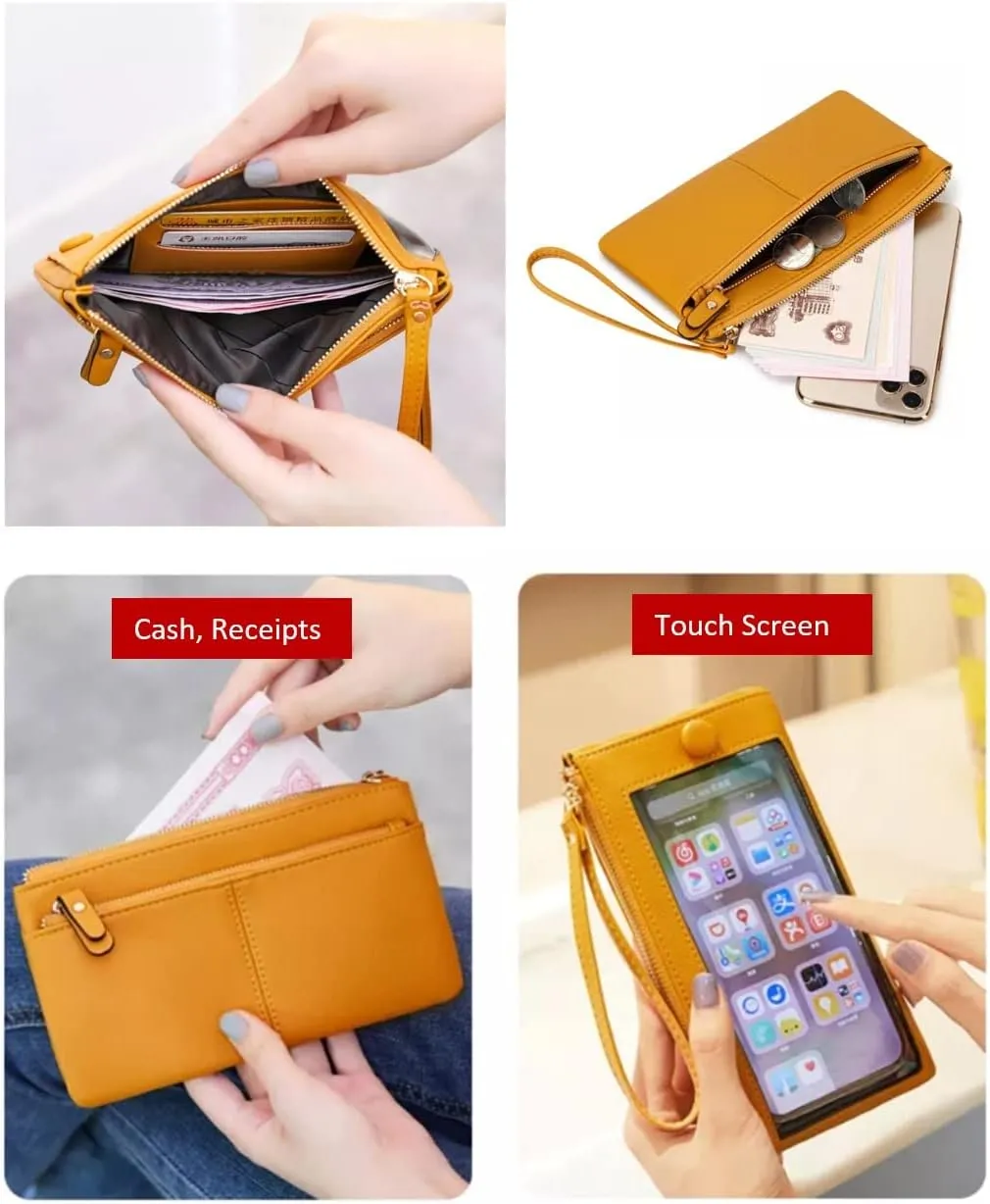 Touch Screen Phone Clutch Bag Case Leather Wristlet Handbag Wallet for Women Girls