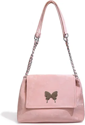 Trendy Hobo Shoulder Bags for Women Butterfly PU Leather Purses and Handbags Ladies Top-Handle Bags with Chain