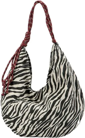 Trendy Zebra-Stripes Shoulder Bag for Women Large Canvas Tote Bag Slouchy Crescent Handbag Underarm Purses Animal Print