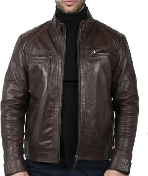 TruClothing Men's Biker Jacket Outwear Windproof Winter Motorcycle Rider Real Leather Jackets Coat Retro