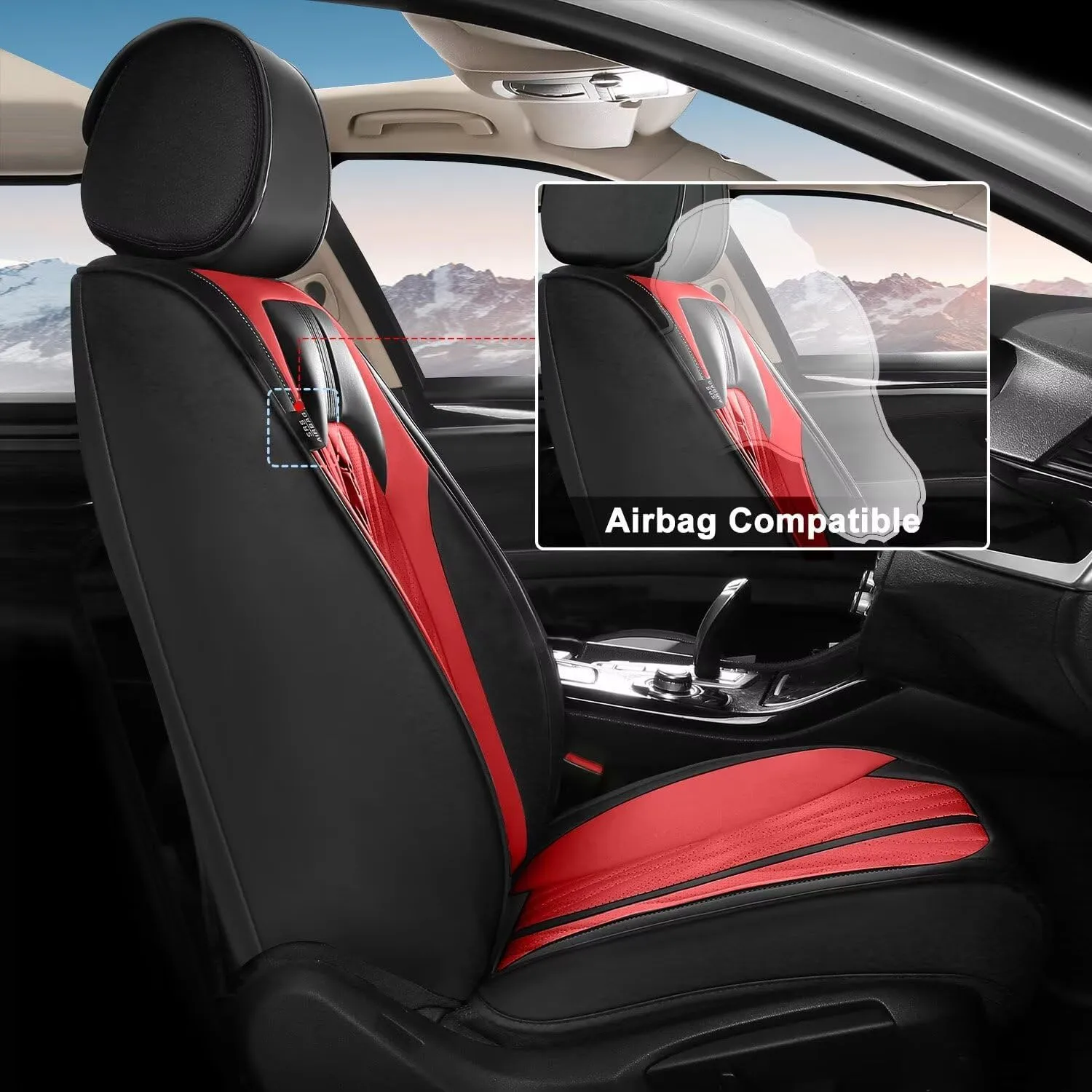 TTX LIGHTING Seat Covers for Car 2 Front Seat Fit for Subaru Ascent 2019-2024 2025 Leather Seat Covers Breathable Waterproof Seat Protectors Automotive Seat Cushion with Airbag Compatible (Black&Red)