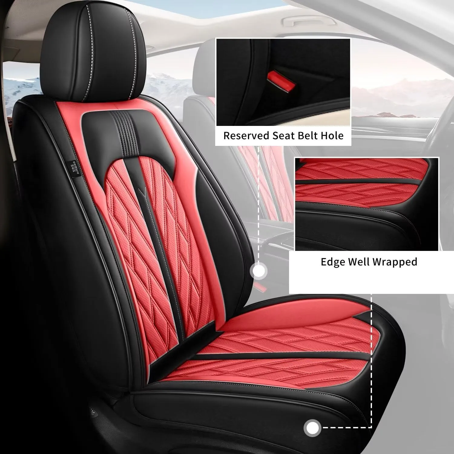 TTX LIGHTING Seat Covers for Car 2 Front Seat Fit for Subaru Ascent 2019-2024 2025 Leather Seat Covers Breathable Waterproof Seat Protectors Automotive Seat Cushion with Airbag Compatible (Black&Red)