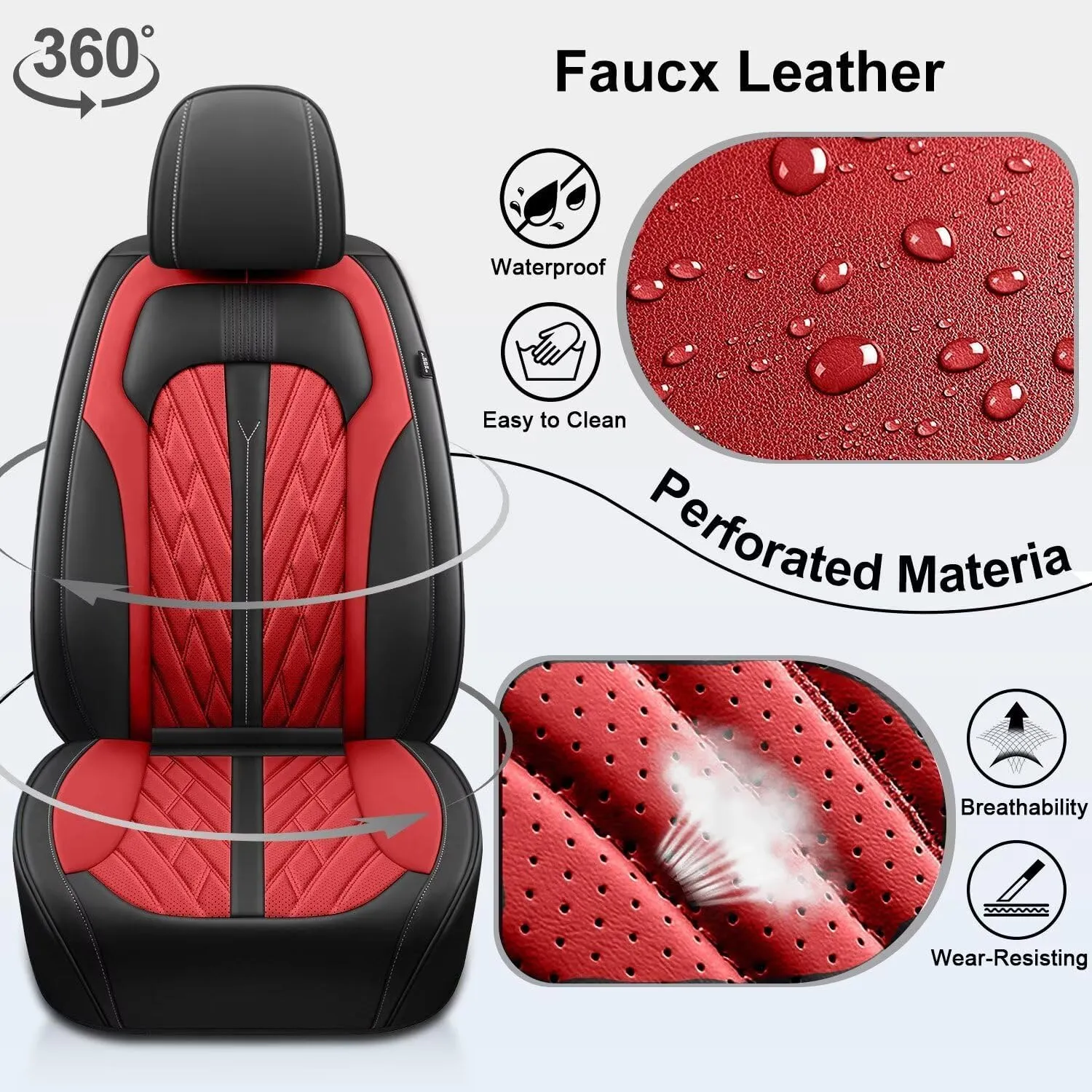 TTX LIGHTING Seat Covers for Car 2 Front Seat Fit for Subaru Ascent 2019-2024 2025 Leather Seat Covers Breathable Waterproof Seat Protectors Automotive Seat Cushion with Airbag Compatible (Black&Red)