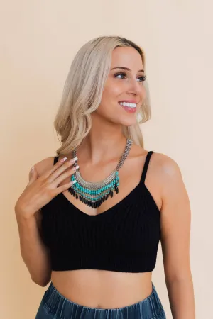 Turquoise Fringe Bib Necklace