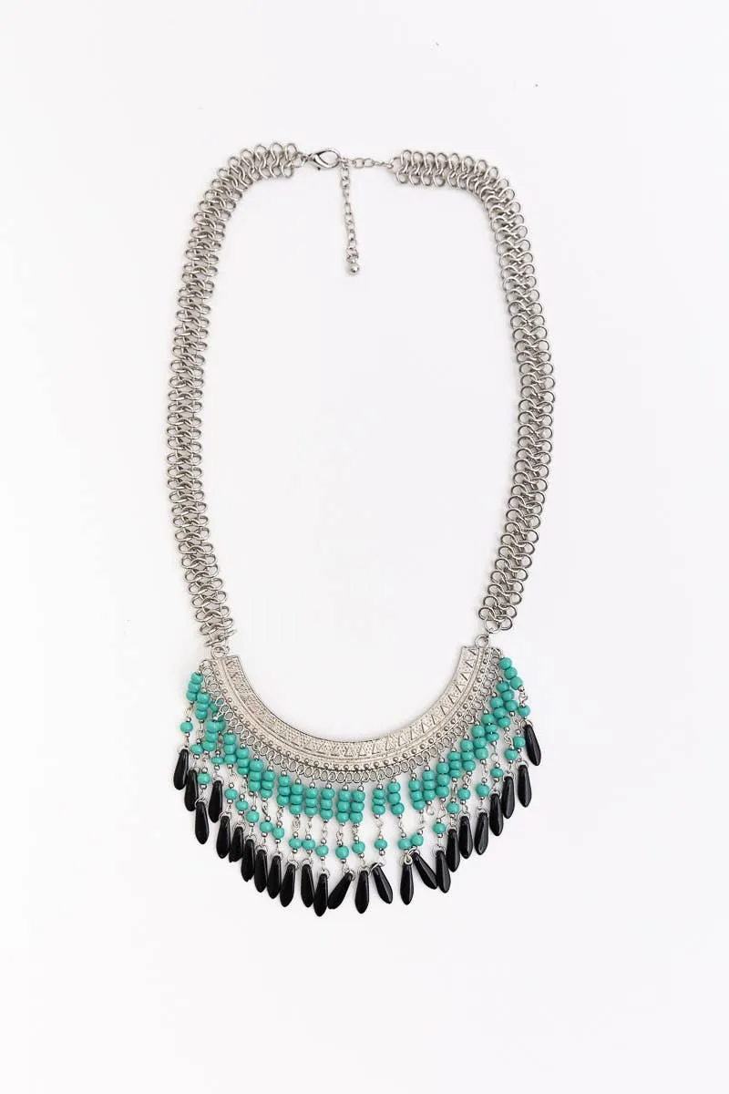 Turquoise Fringe Bib Necklace