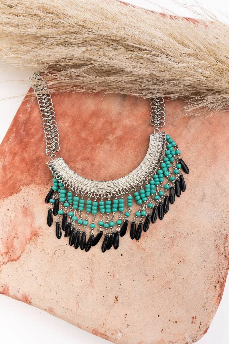 Turquoise Fringe Bib Necklace