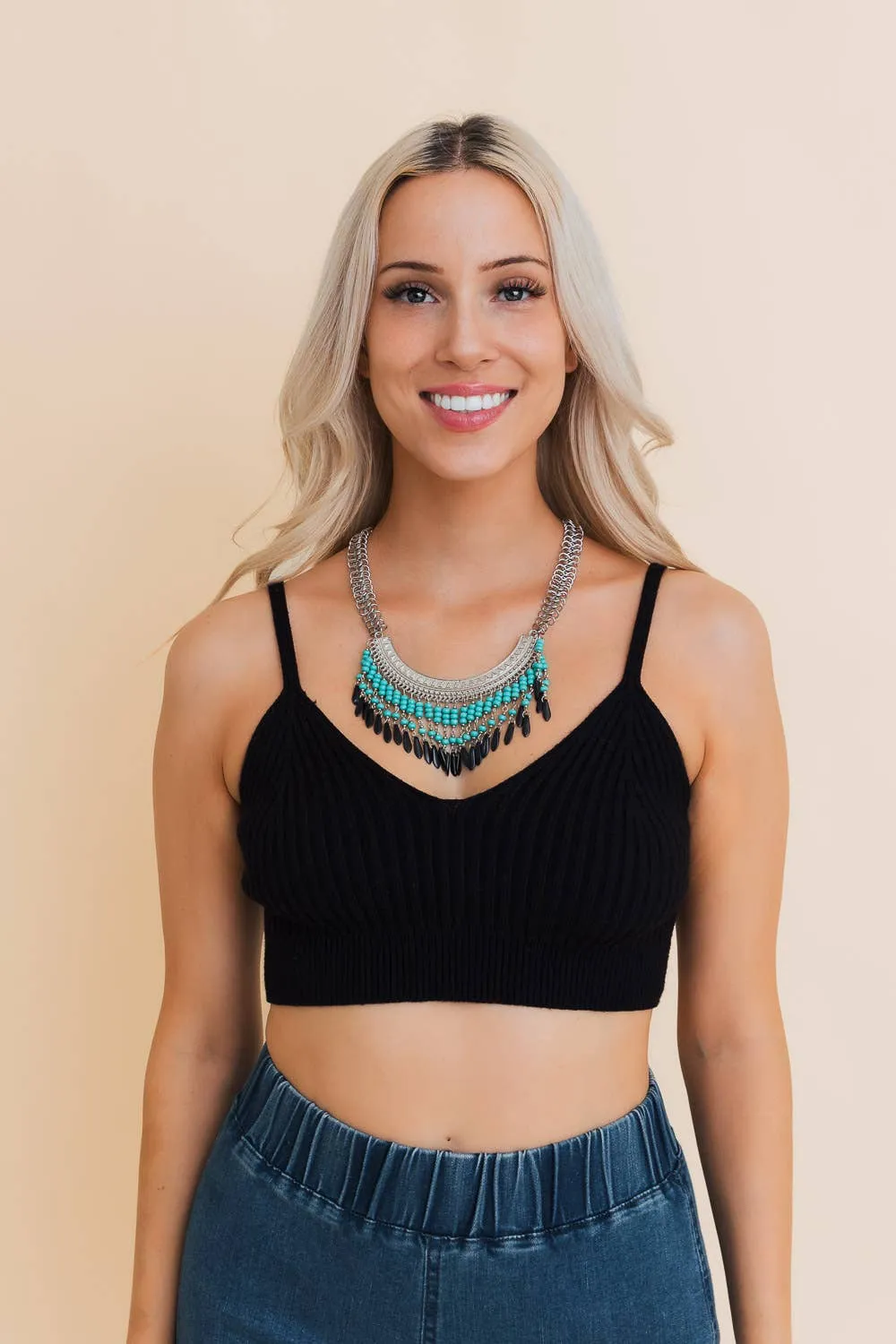 Turquoise Fringe Bib Necklace