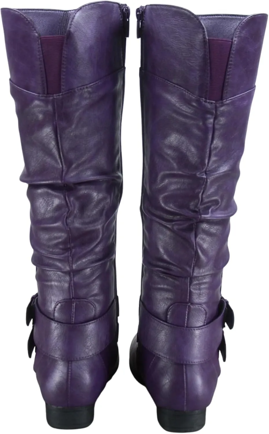 TZ Lily-20 Women's Knee High Riding Boots Low Flat Heel Winter Side Zip Buckles Boots Shoes