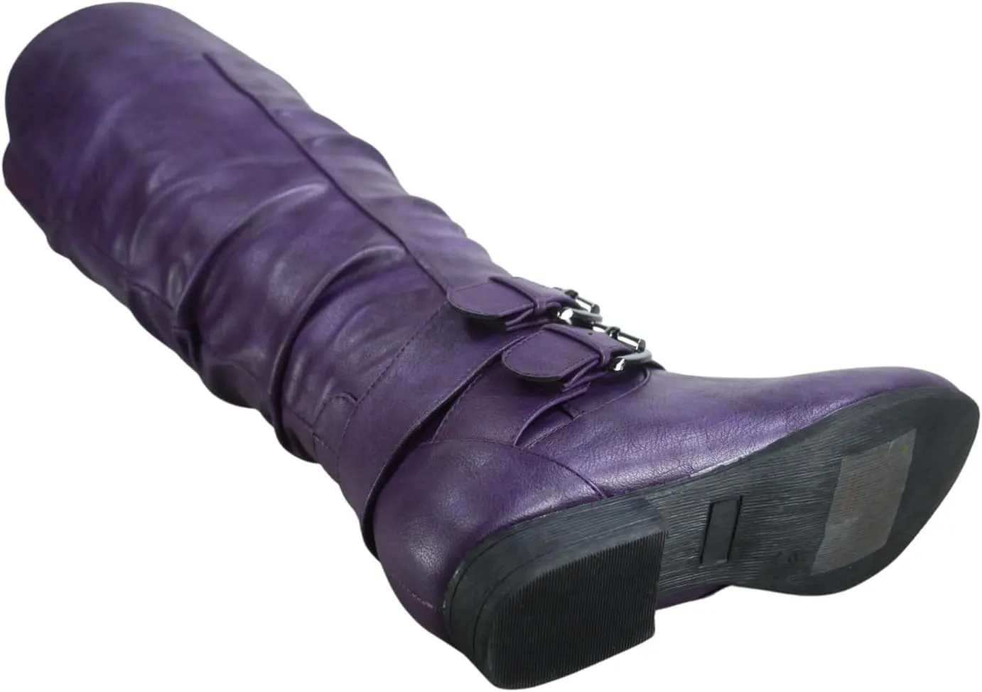 TZ Lily-20 Women's Knee High Riding Boots Low Flat Heel Winter Side Zip Buckles Boots Shoes