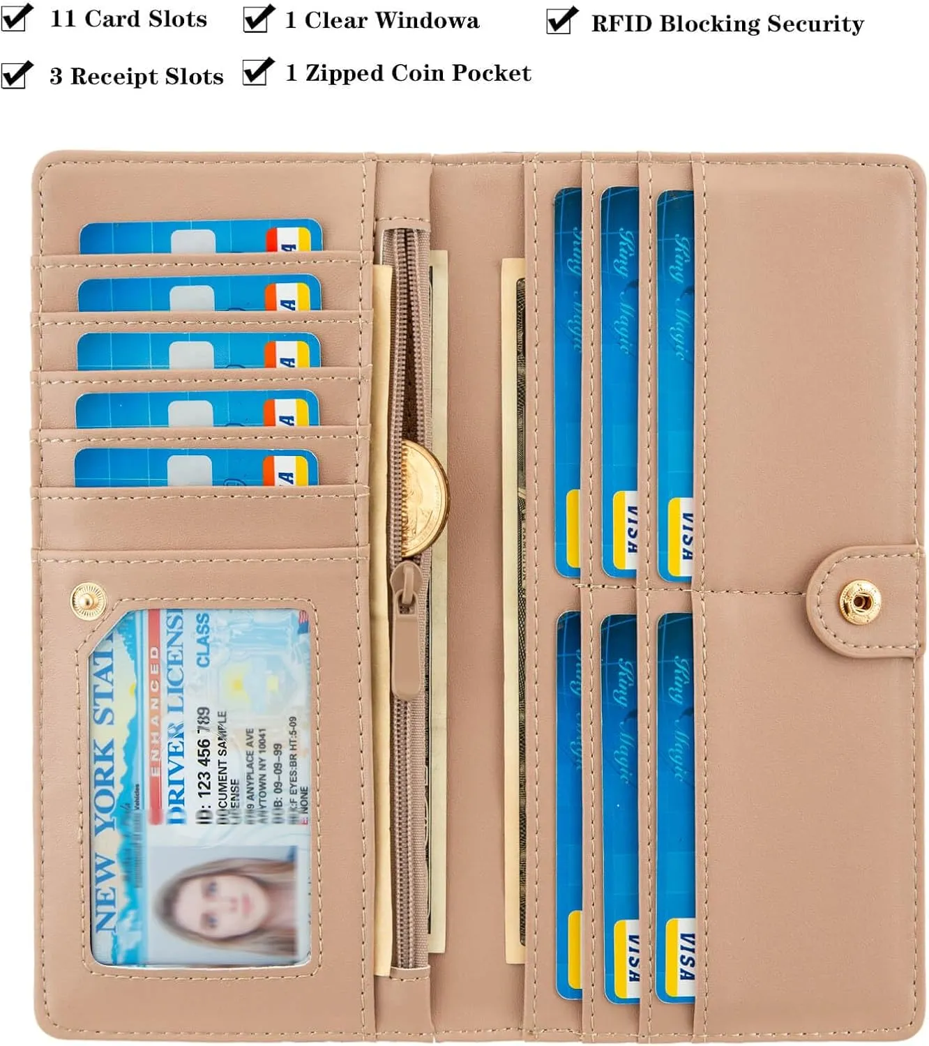 Ultra Slim Thin Leather Women Wallet Rfid Blocking Credit Card Holder Bifold Clutch (Beautiful Field Flowers)