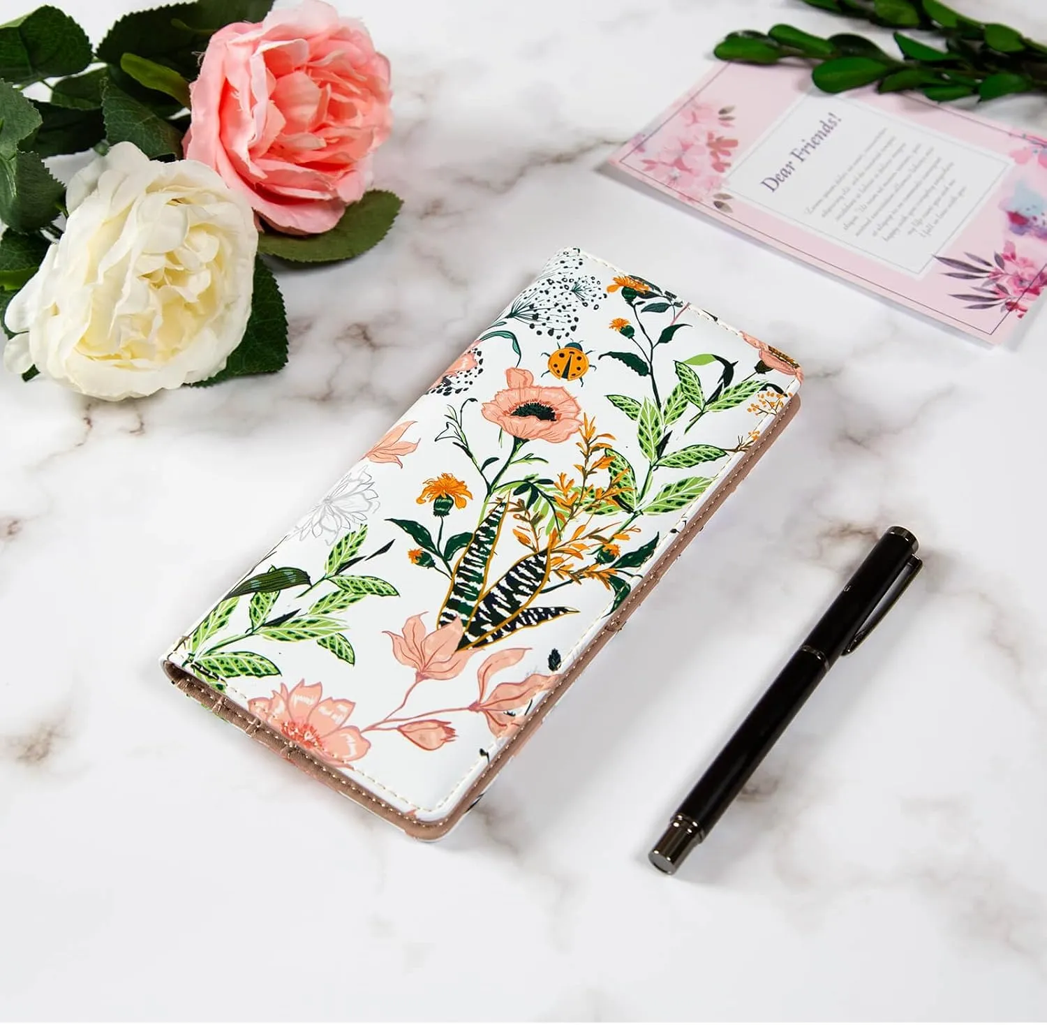 Ultra Slim Thin Leather Women Wallet Rfid Blocking Credit Card Holder Bifold Clutch (Beautiful Field Flowers)