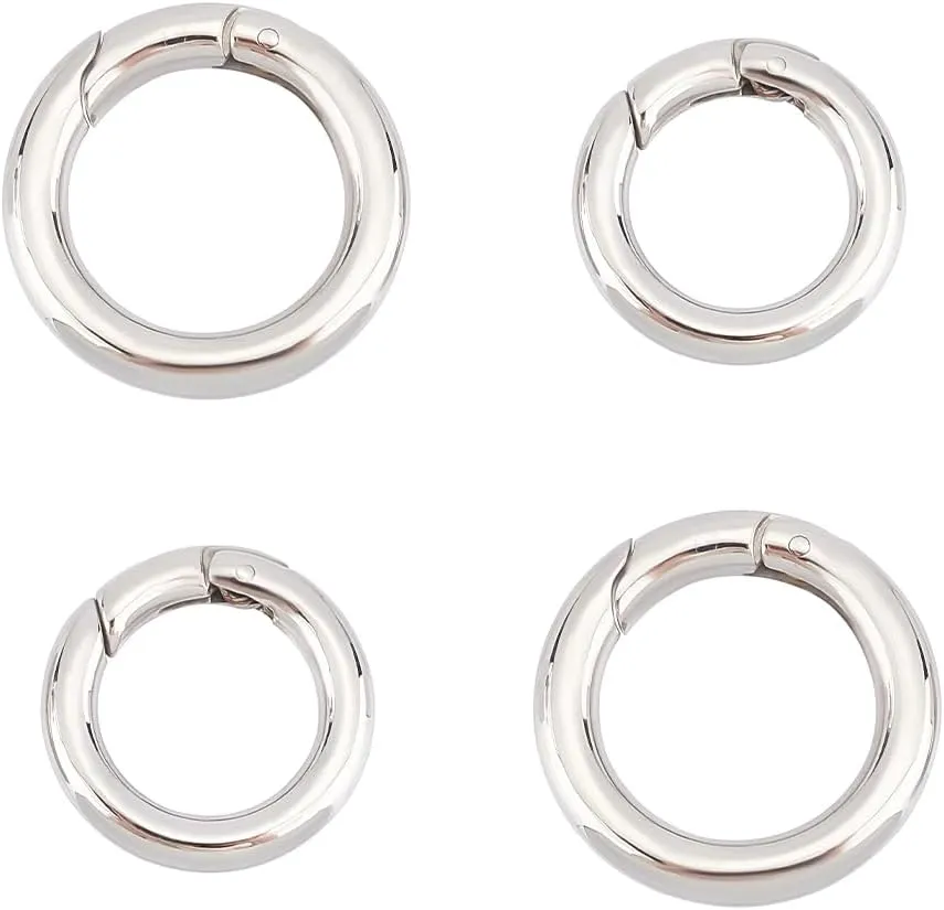 UNICRAFTALE 4Pcs 2 Sizes Spring Gate Rings 304 Stainless Steel Snap Clasps 20~24mm Round Carabiner Clips Snap Hooks Spring Keyring Buckle Clasps for Bag Purse Shoulder Strap Key Chains