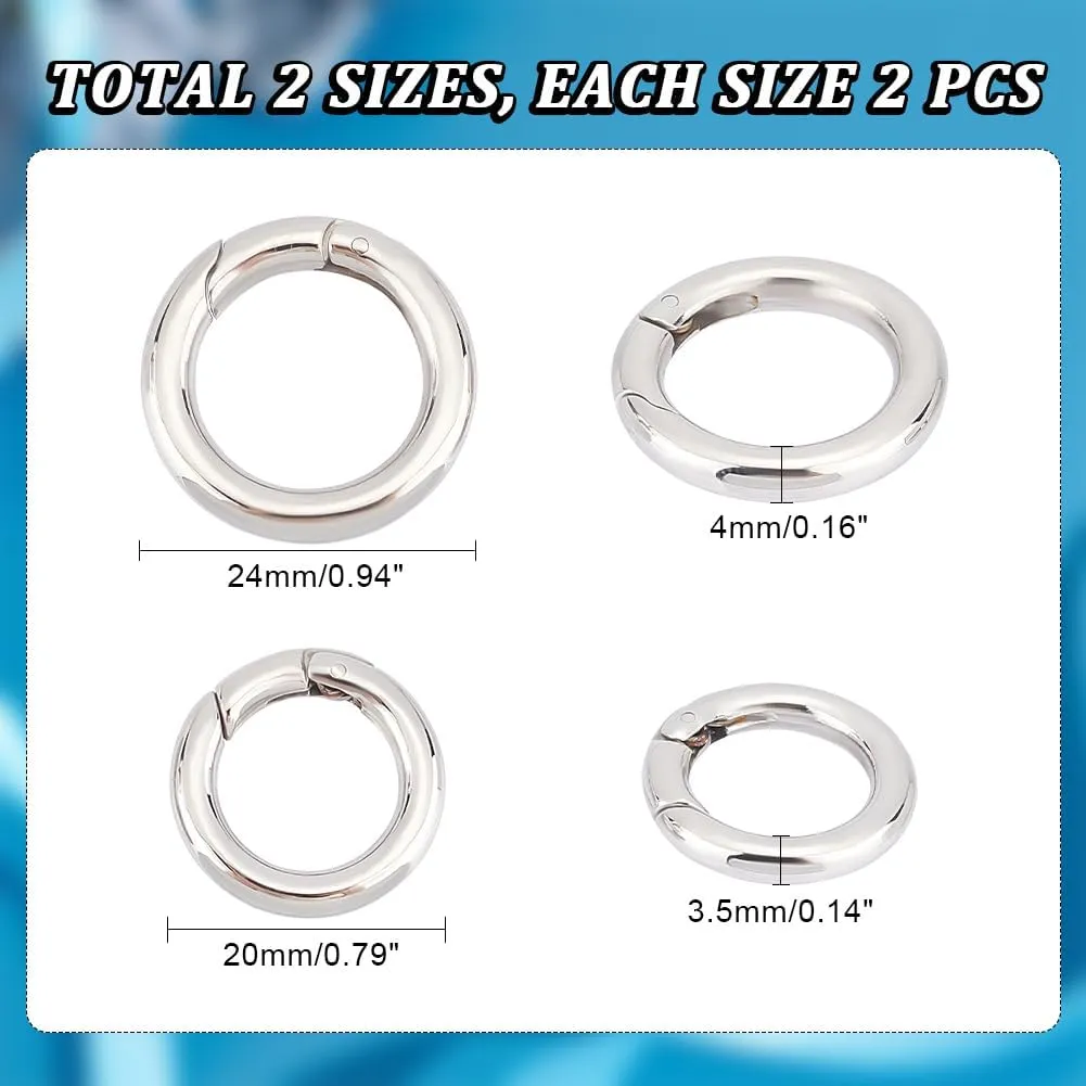 UNICRAFTALE 4Pcs 2 Sizes Spring Gate Rings 304 Stainless Steel Snap Clasps 20~24mm Round Carabiner Clips Snap Hooks Spring Keyring Buckle Clasps for Bag Purse Shoulder Strap Key Chains