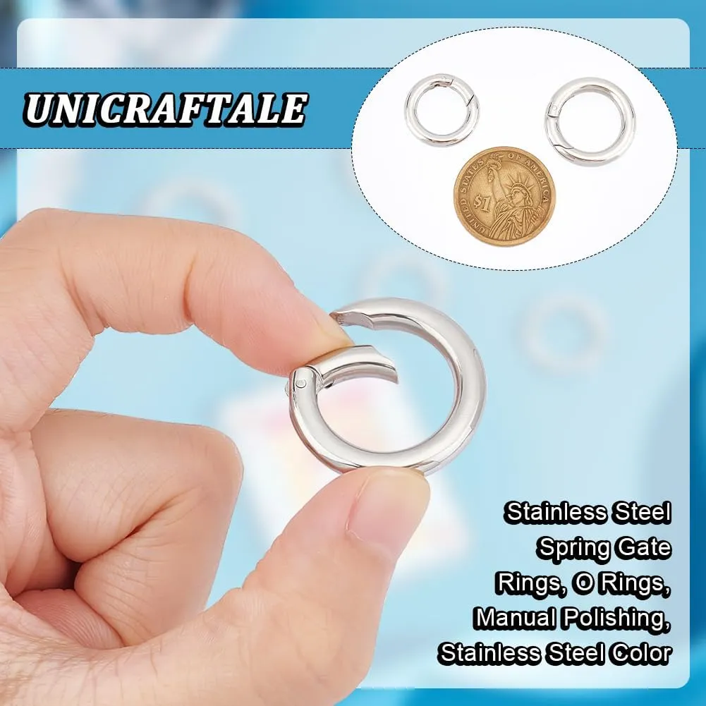 UNICRAFTALE 4Pcs 2 Sizes Spring Gate Rings 304 Stainless Steel Snap Clasps 20~24mm Round Carabiner Clips Snap Hooks Spring Keyring Buckle Clasps for Bag Purse Shoulder Strap Key Chains