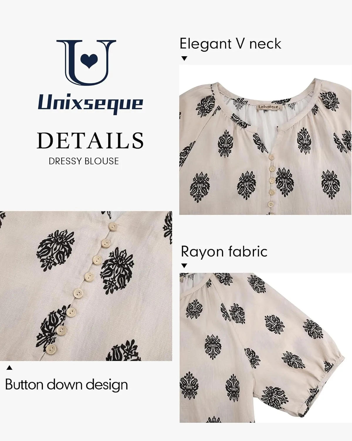 Unixseque Womens Summer Tops V Neck Short Sleeve Blouses Casual Button Down Shirts Floral Boho Clothing Trendy 2025