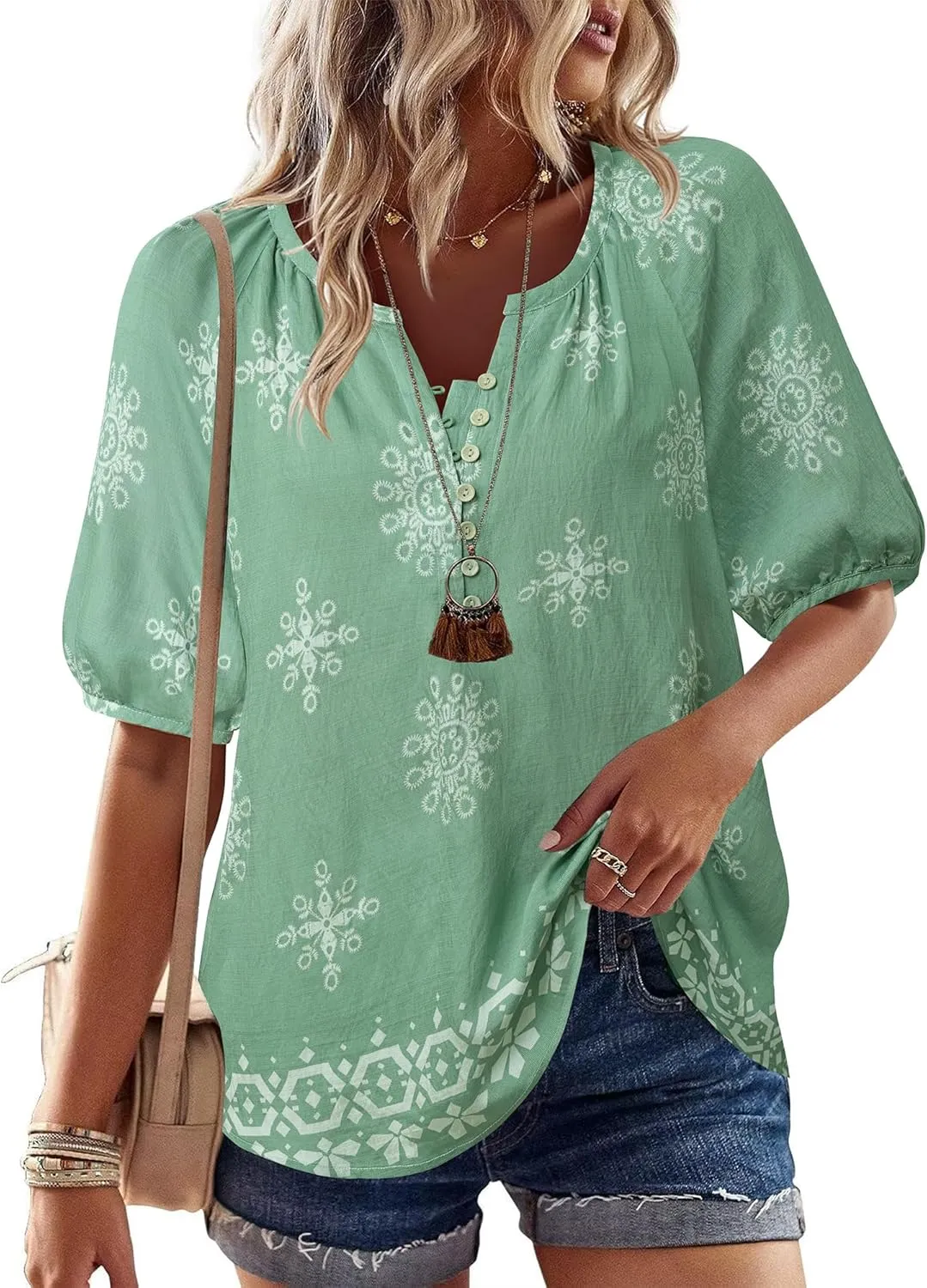Unixseque Womens Summer Tops V Neck Short Sleeve Blouses Casual Button Down Shirts Floral Boho Clothing Trendy 2025