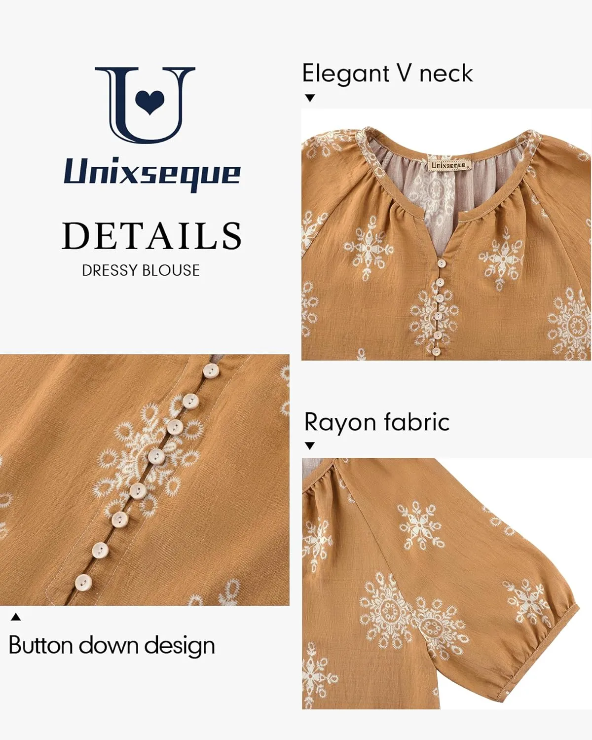 Unixseque Womens Summer Tops V Neck Short Sleeve Blouses Casual Button Down Shirts Floral Boho Clothing Trendy 2025