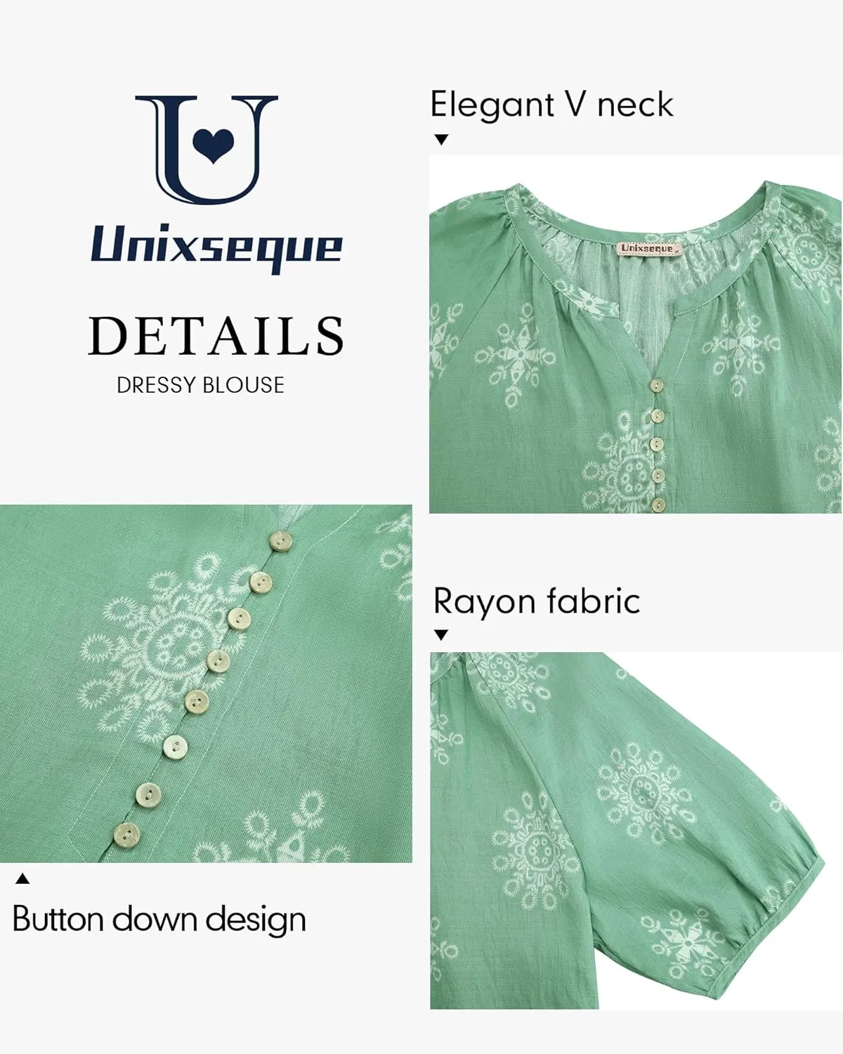 Unixseque Womens Summer Tops V Neck Short Sleeve Blouses Casual Button Down Shirts Floral Boho Clothing Trendy 2025