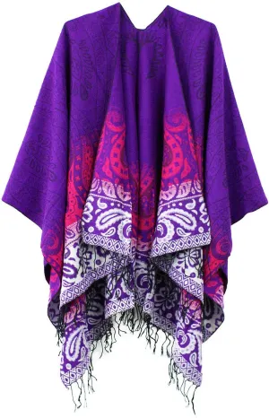 Urban CoCo Women's Retro Style Vintage Pattern Tassel Poncho Shawl Cape Wraps For Women