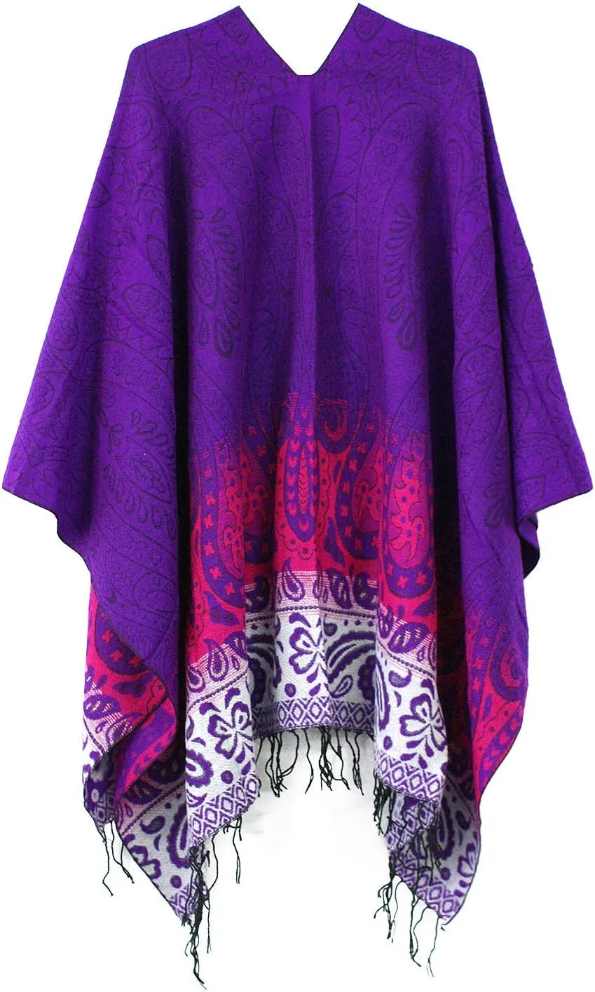 Urban CoCo Women's Retro Style Vintage Pattern Tassel Poncho Shawl Cape Wraps For Women