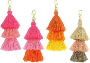 uxcell 4Pcs Tri-Layered Tassels 6.7Inch Tassel Bag Charm Bohemian Keychains Handmade Tassel Keychain for DIY Projects, Decoration (Multicolor)