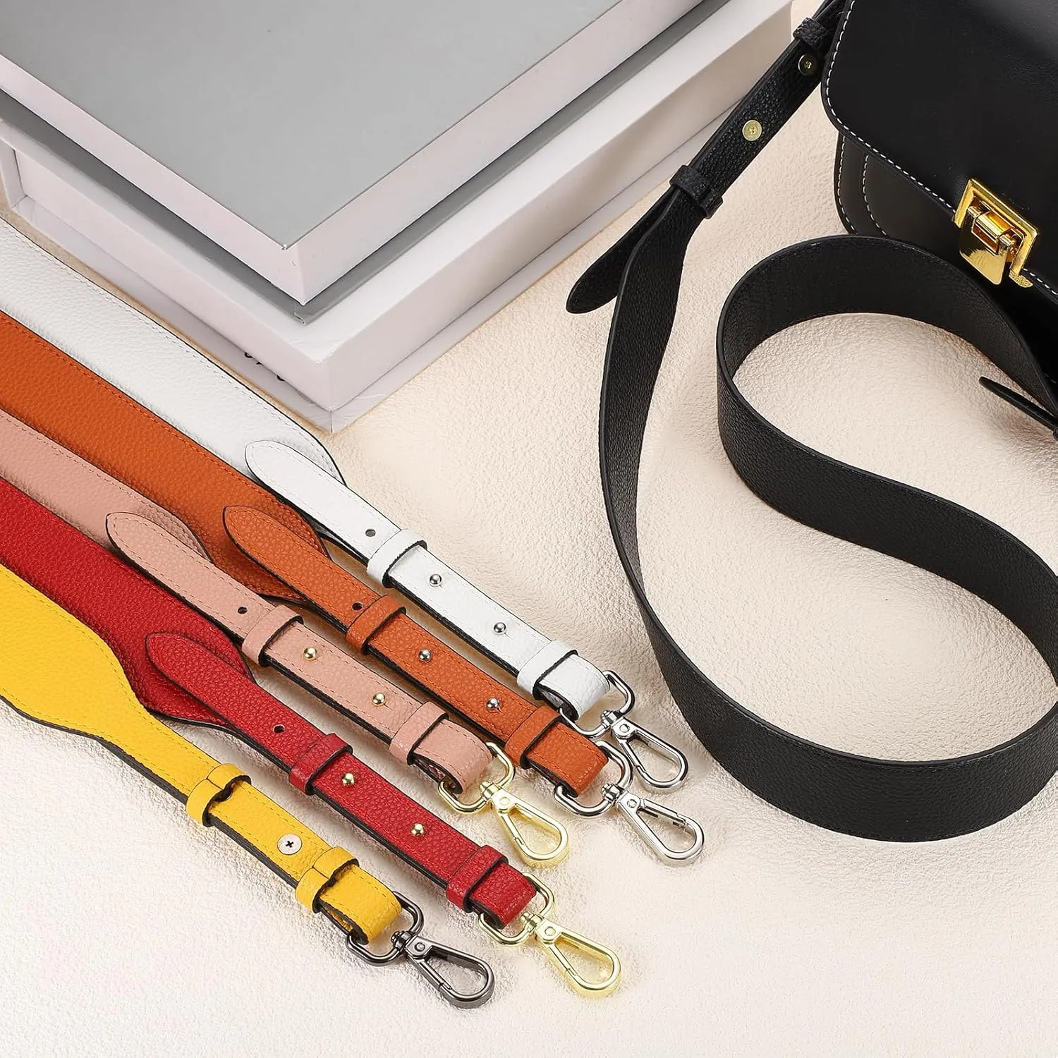uxcell PU Leather Purse Strap, 41.7"-45.3" Adjustable Crossbody Replacement Straps 1.5" Width for Handbags, Shoulder Bag (Black, Black Clasp)
