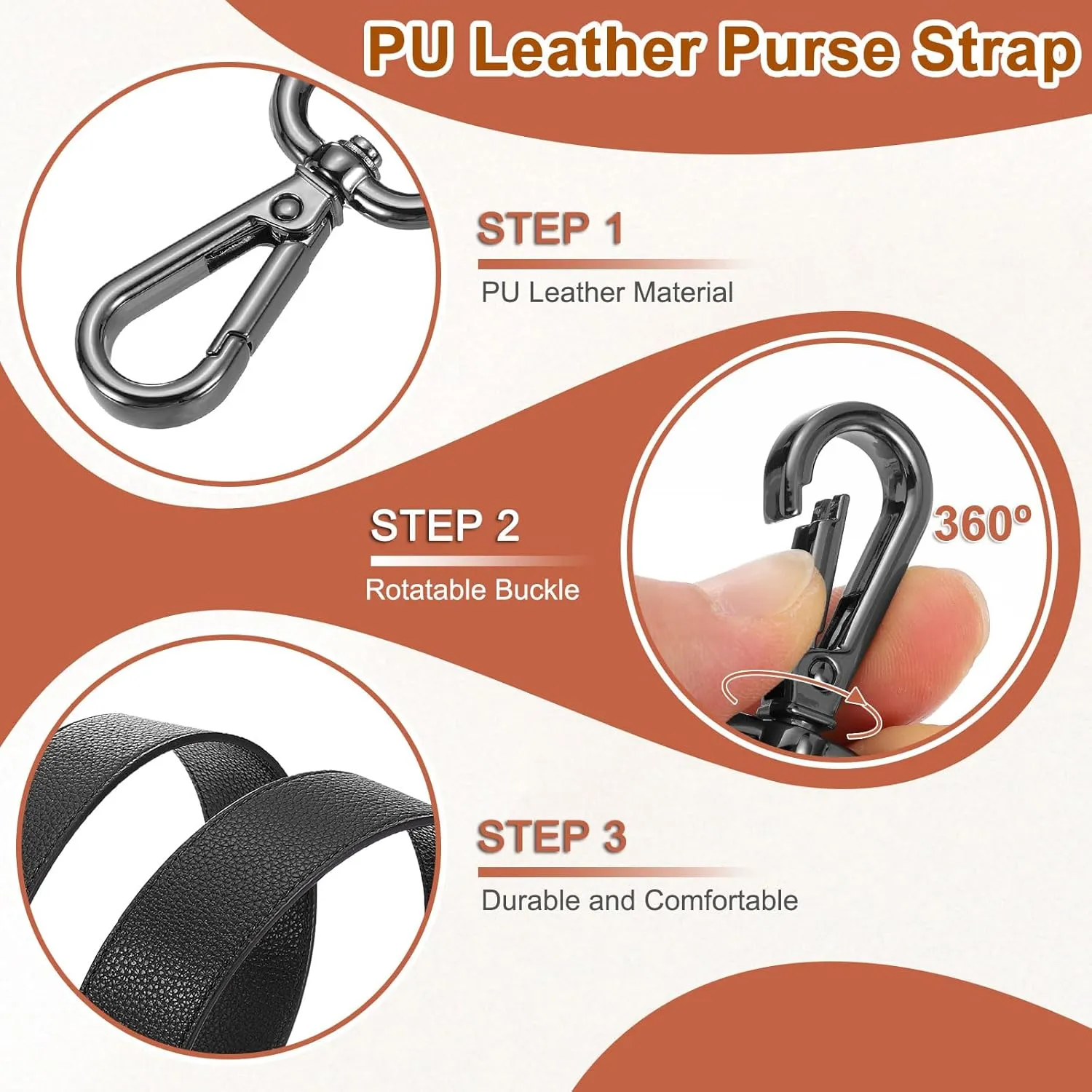 uxcell PU Leather Purse Strap, 41.7"-45.3" Adjustable Crossbody Replacement Straps 1.5" Width for Handbags, Shoulder Bag (Black, Black Clasp)