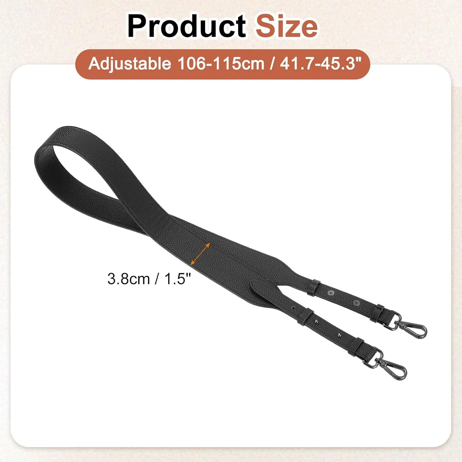 uxcell PU Leather Purse Strap, 41.7"-45.3" Adjustable Crossbody Replacement Straps 1.5" Width for Handbags, Shoulder Bag (Black, Black Clasp)