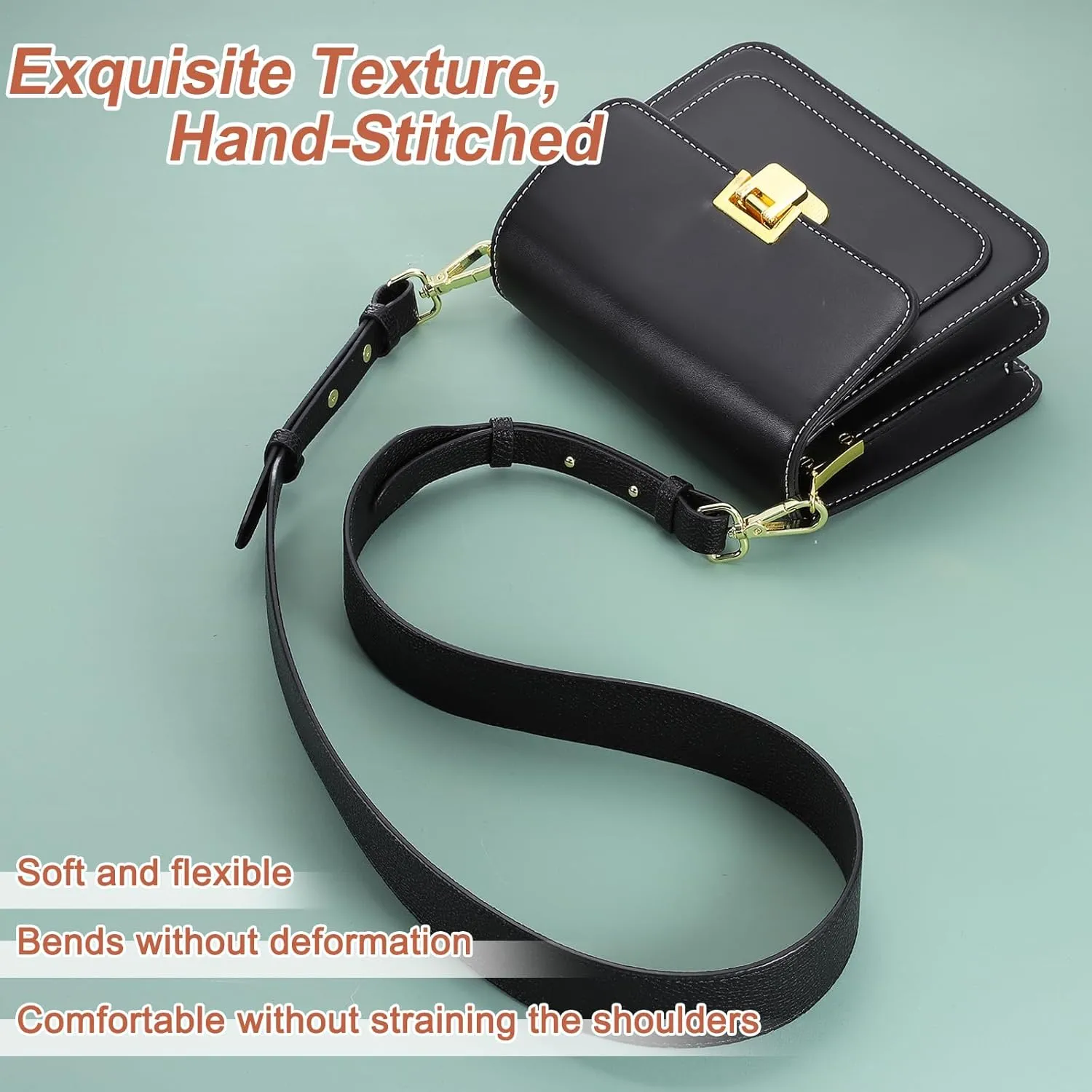 uxcell PU Leather Purse Strap, 41.7"-45.3" Adjustable Crossbody Replacement Straps 1.5" Width for Handbags, Shoulder Bag (Black, Black Clasp)