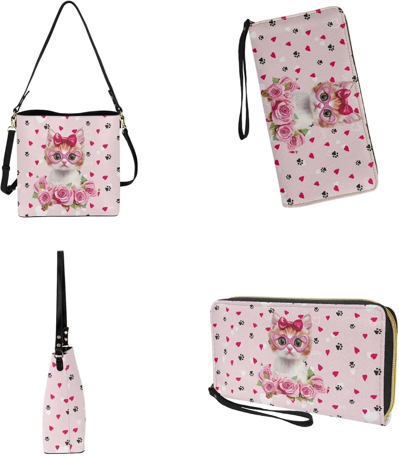 Valentine Bucket Crossbody Bags Set for Women Girls, Leather Bucket Tote Bag Satchel Purse Gift for Wife Girlfriend