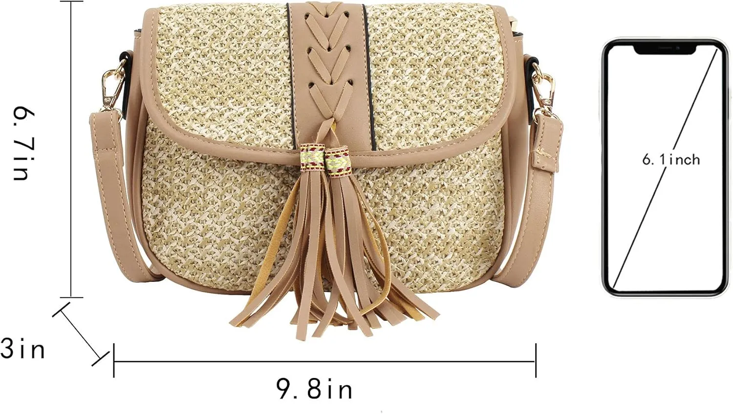 Van Caro Handwoven Cotton Straw Shoulder Bag Crochet Tassel Beach Bohemian Purse for Women