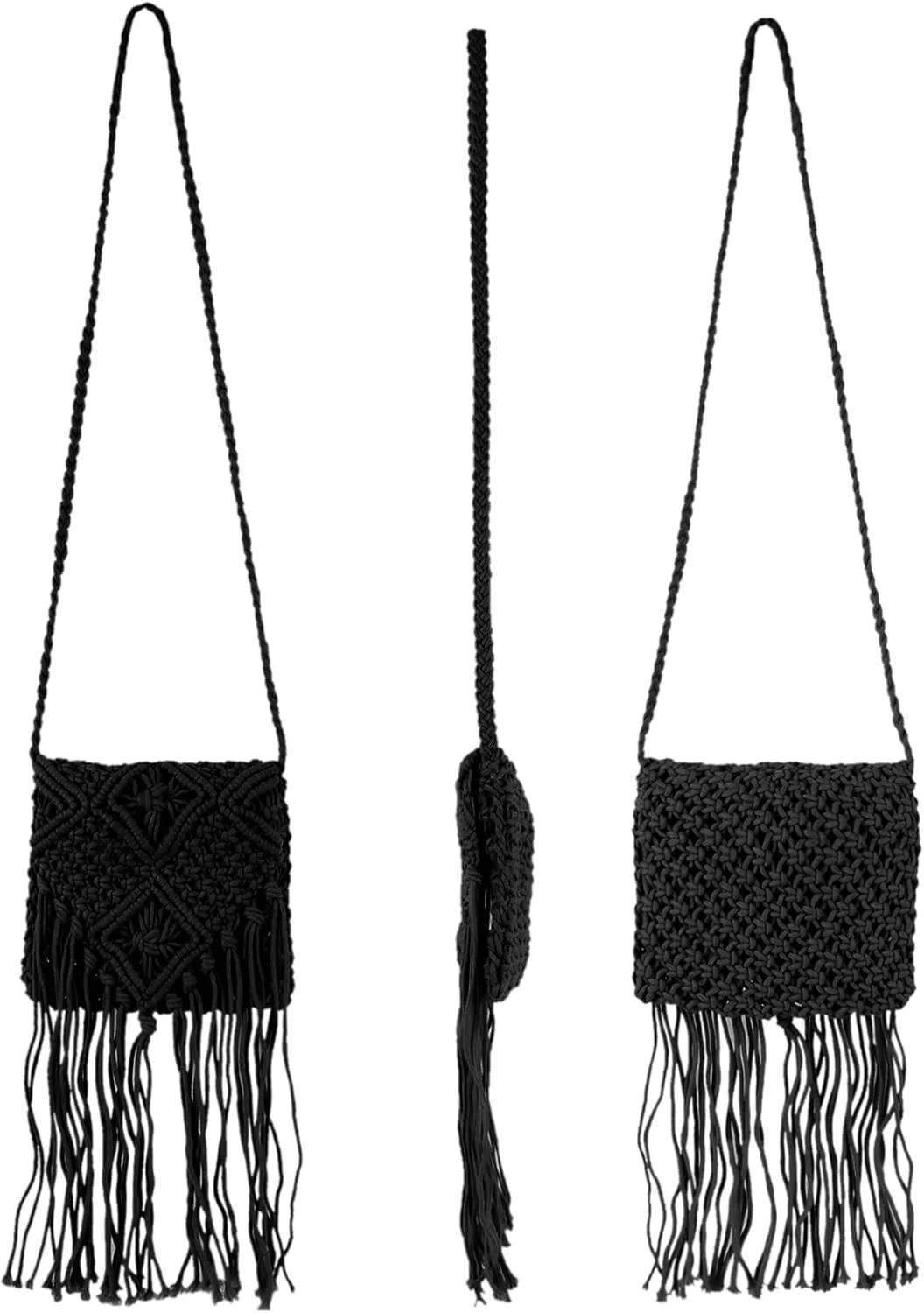 Van Caro Handwoven Cotton Straw Shoulder Bag Crochet Tassel Beach Bohemian Purse for Women