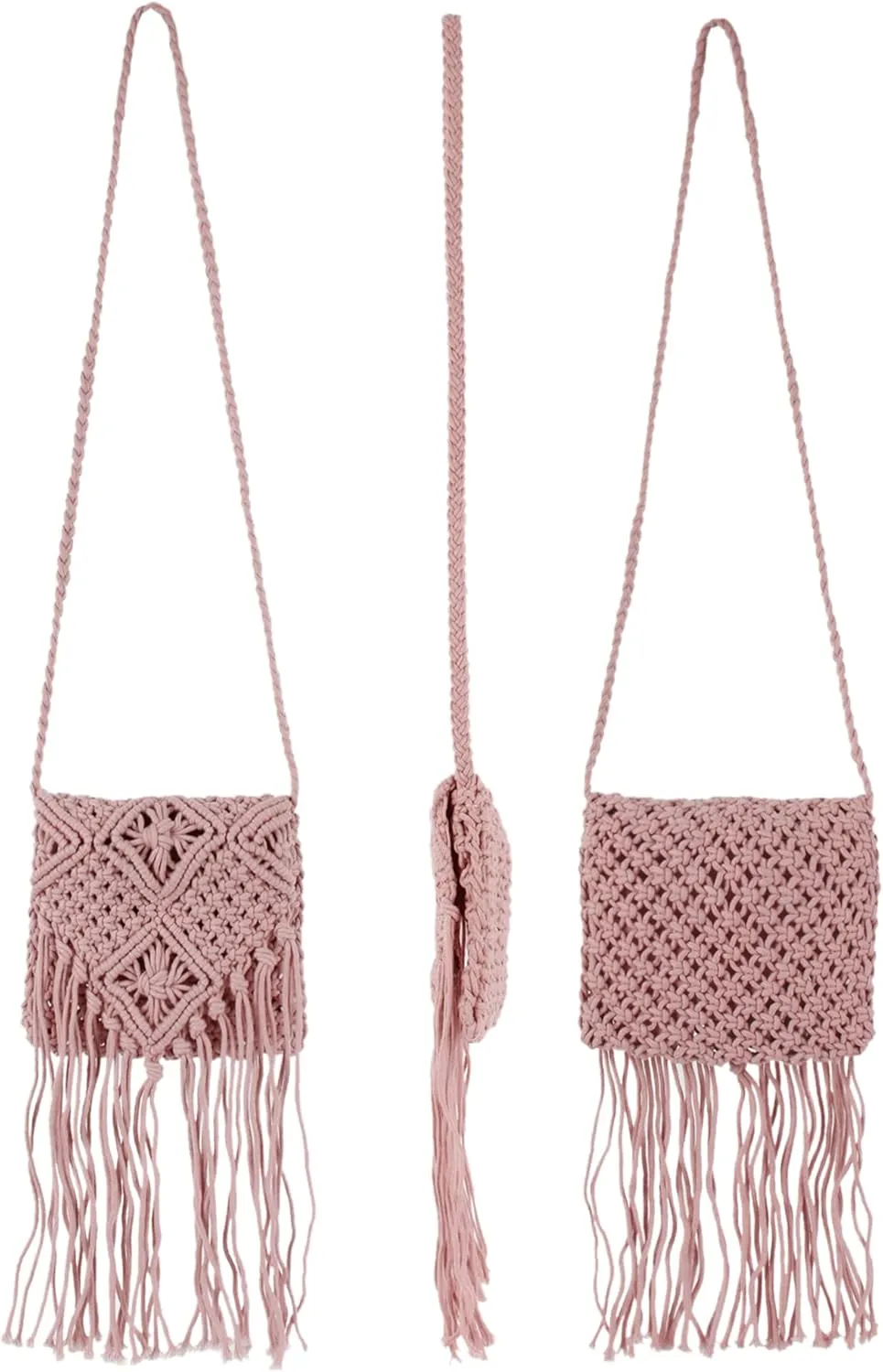 Van Caro Handwoven Cotton Straw Shoulder Bag Crochet Tassel Beach Bohemian Purse for Women