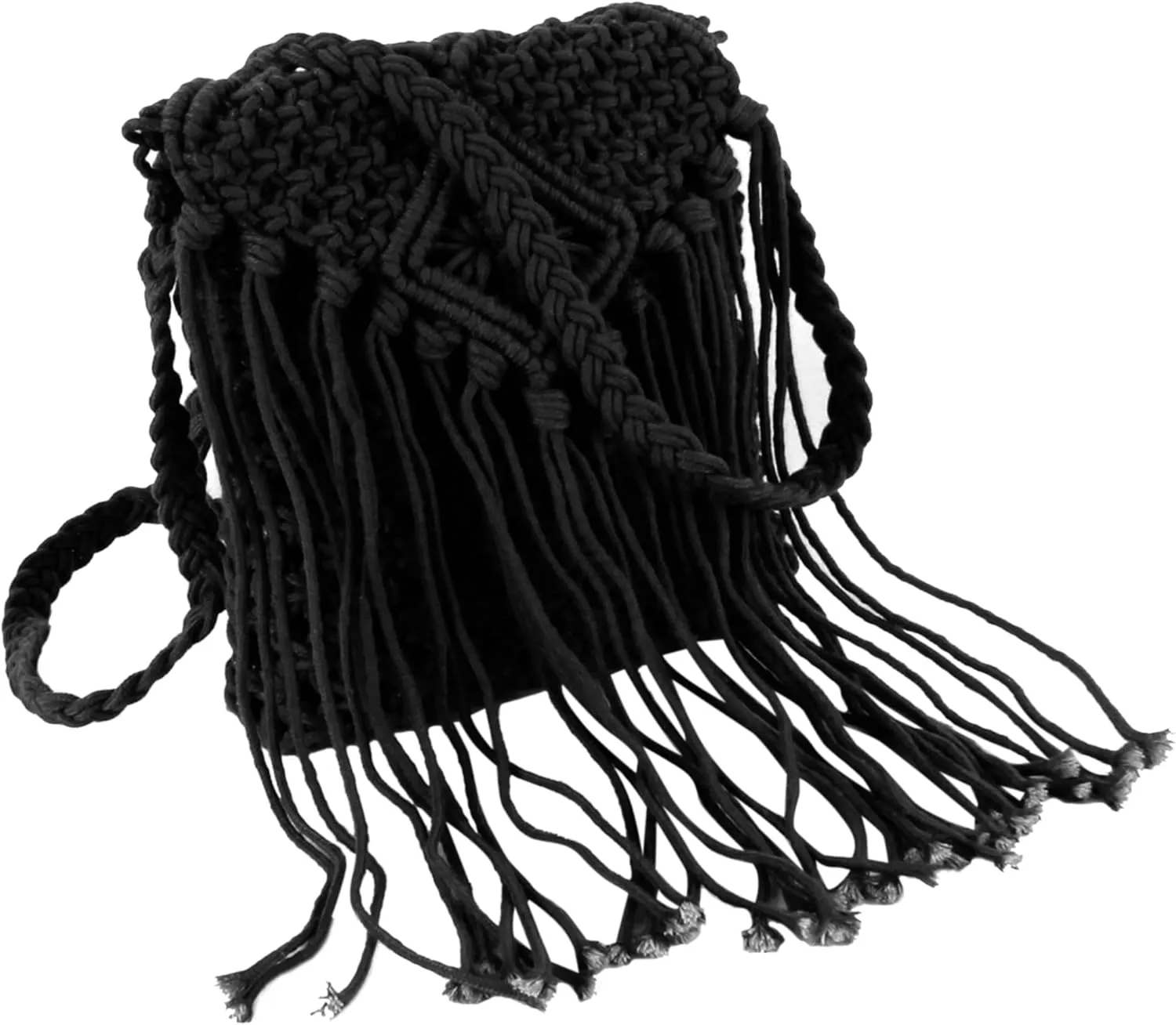Van Caro Handwoven Cotton Straw Shoulder Bag Crochet Tassel Beach Bohemian Purse for Women