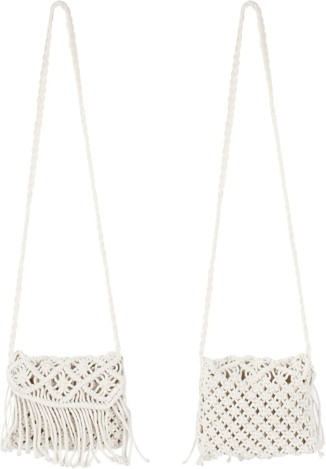 Van Caro Handwoven Cotton Straw Shoulder Bag Crochet Tassel Beach Bohemian Purse for Women