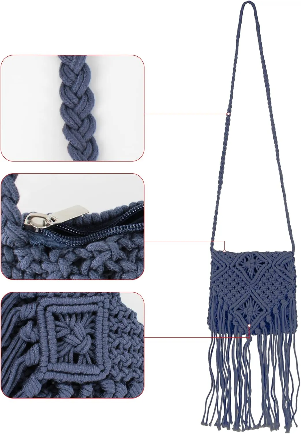 Van Caro Handwoven Cotton Straw Shoulder Bag Crochet Tassel Beach Bohemian Purse for Women